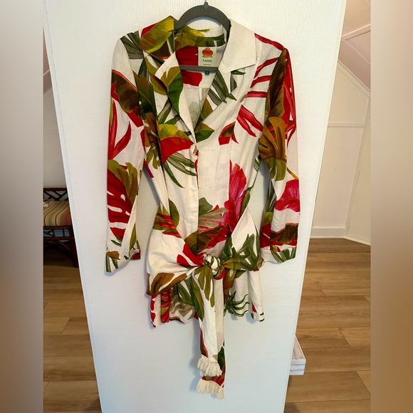 FARM RIO Spring Forest Fil Coupé Mini Dress Size Large Long Sleeve Tropical - Picture 6 of 6